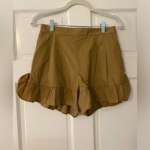 J. Crew size 2 100% cotton pleated tan khaki short with ruffled hem